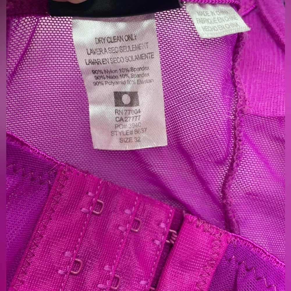 Dreamgirl Fuchsia Black Embroidery Corset Bustier Lingerie Underwire Top Sz 32 - Picture 5 of 7